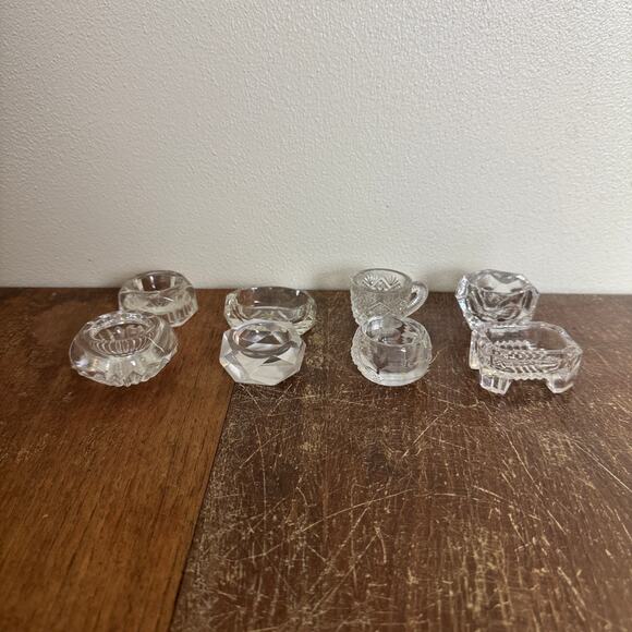 Antique Vintage Lot 8 Pressed Blown Glass Decorative Ornate‎ Salt Cellar Bundle - Picture 2 of 16